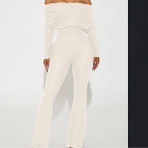 Fashion Nova Off-Shoulder White Jumpsuit